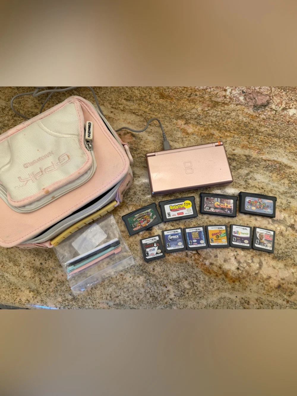 Nintendo DS Lite Pink Console with 10 Games and Accessories